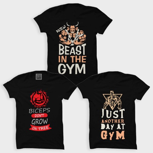 Biceps Don’t' Grow + New Beast In The GYM + Just An other Day At GYM Workout Motivational " Small Size " T-shirt Combo