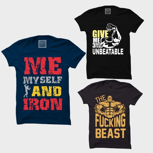 The Fcuking Beast + My Myself and iron + Give me a 3 month Workout Motivational " Medium Size " T-shirt Combo