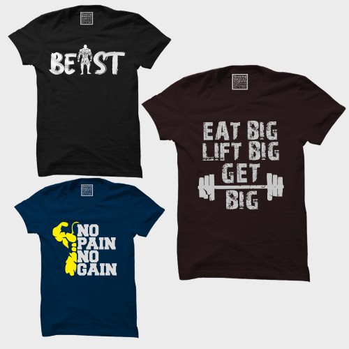 Eat Big Lift Big + Beast + No Pain No Gain  Workout Motivational " XXL Size " T-shirt Combo