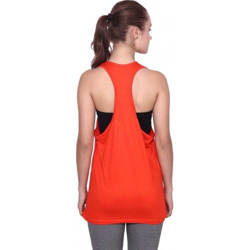 Solid Orange 4Why Lycra  Premium Women Stretchable Tank Top/Vest