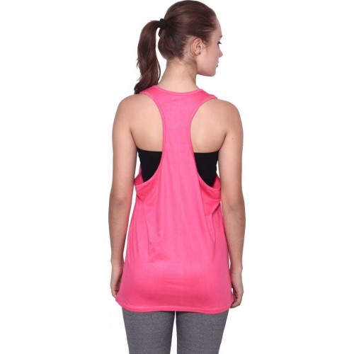 Solid Pink 4Why Lycra  Premium Women Stretchable Tank Top/Vest