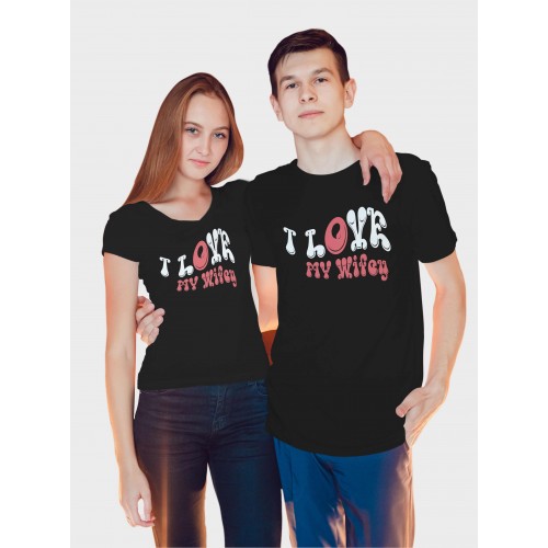 I Love Wifey 100% Cotton Round Neck Couple Valentine T shirts