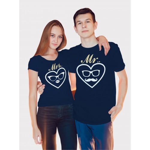 Mrs And Mrs 100% Cotton Round Neck Couple Valentine T shirts
