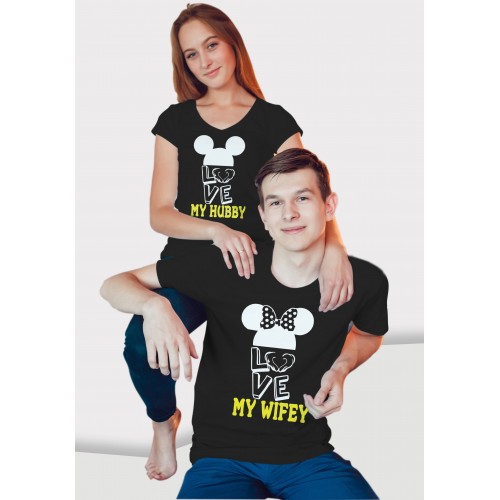 My Wify And Hubby 100% Cotton Round Neck Couple Valentine T shirts