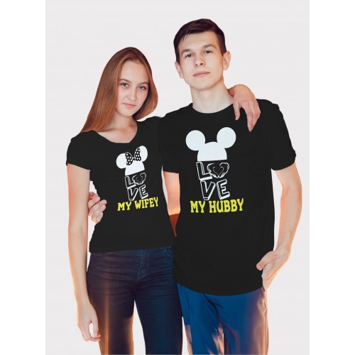 My Wify And Hubby 100% Cotton Round Neck Couple Valentine T shirts