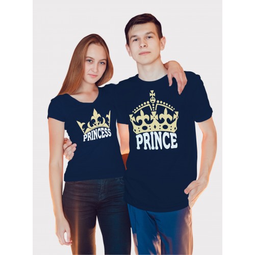 Prince And Princess 100% Cotton Round Neck Couple Valentine T shirts