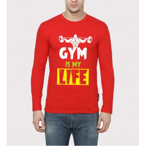 Gym Is My life In Multi Colors Gym Motivational Full Sleeve Round Neck T-Shirt 