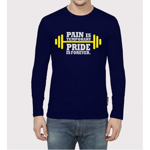 Pain Is Tempt 100% Cotton Round Neck Gym Motivational Full Sleeve Round Neck T-Shirt 