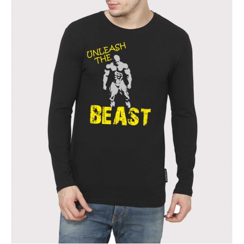 Unleash The Beast (Man) Gym Motivational Full Sleeve Round Neck T-Shirt 