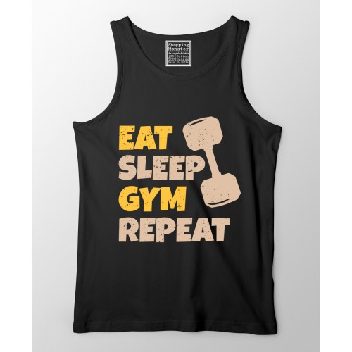 Eat Sleep Gym Repeat Motivational 100% Cotton Round Stretchable Vest