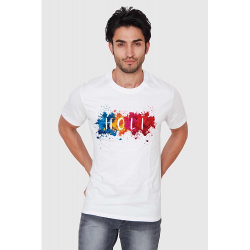 Premium Holi Desing Printed Polyster Cotton Holi T Shirt 