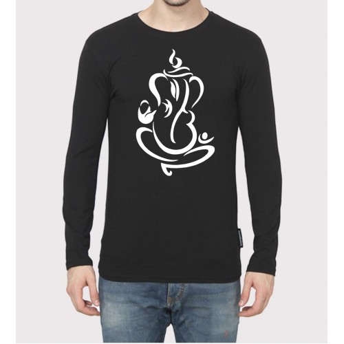 Sitting Ganesha With Single Color Religious 100% Cotton Full Sleeve T Shirts