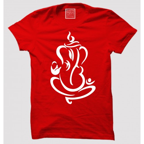 Sitting Ganesha With Single Color 100% Cotton Round Neck  T Shirts