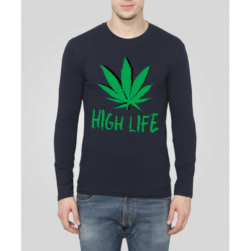 High Life 100% Cotton Round Neck Full Sleeve Stoner T-Shirt