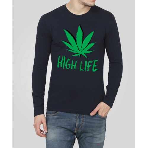 High Life 100% Cotton Round Neck Full Sleeve Stoner T-Shirt