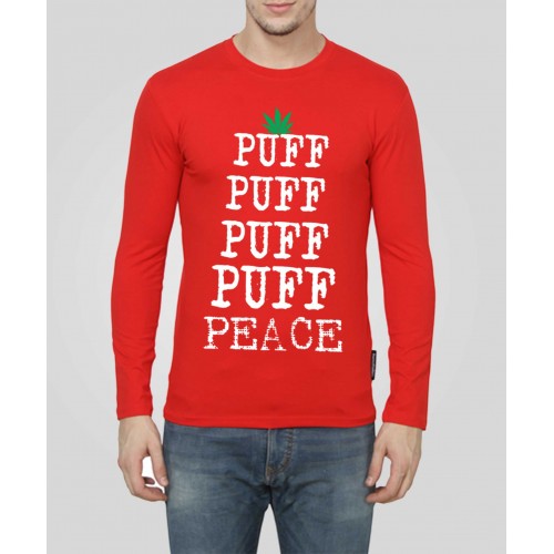 Puff Puff Puff Puff Puff Peace 100% Cotton Round Neck Full Sleeve Stoner T-Shirt