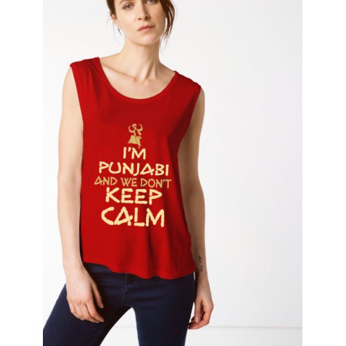 Keep Calm Punjabi 100% Cotton Women Stretchable tank top/Vest