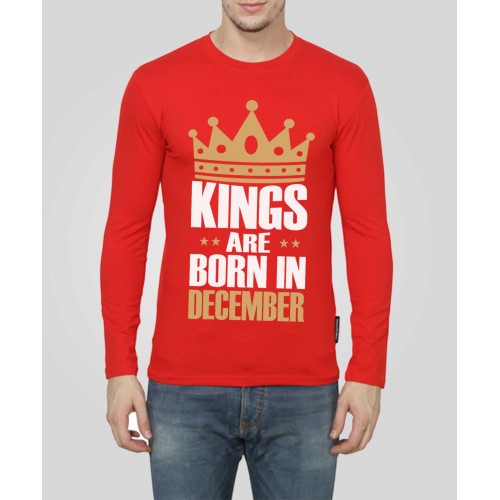 Kings Are Born In December Full Sleeve Round Neck T-Shirt