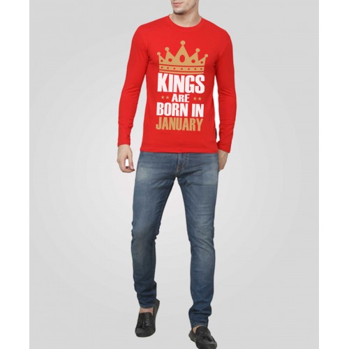 Kings Are Born In January Full Sleeve 100% Cotton Round Neck T-Shirt