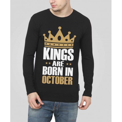 Kings Are Born In October Full Sleeve Round Neck T-Shirt
