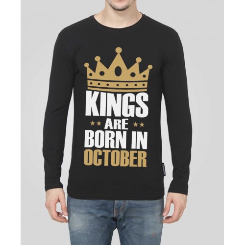 Kings Are Born In October Full Sleeve Round Neck T-Shirt