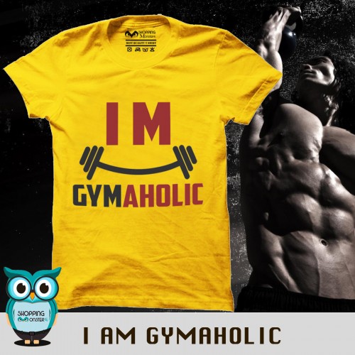 I M Gym Aholic Gym Motivational Workout 100% Cotton Round Neck T Shirt