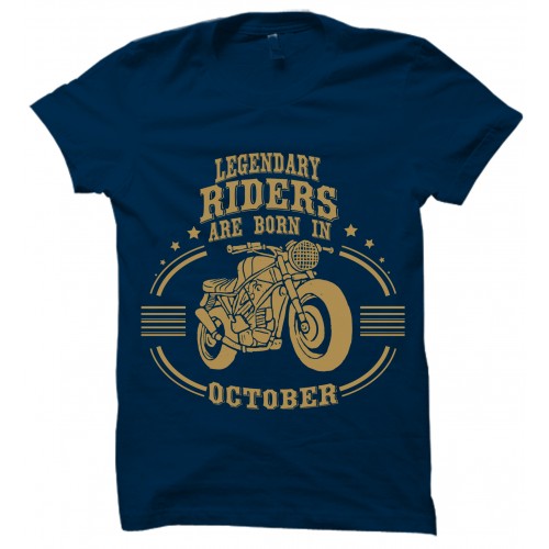 Legendary Riders Are Born In October Round Neck T-Shirt