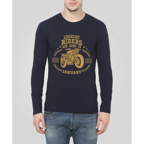 Riders Are Born In January Full Sleeve Round Neck T-Shirt
