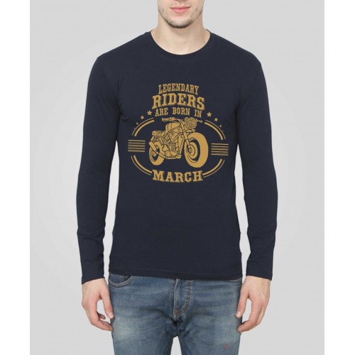 Riders Are Born In March Full Sleeve Round Neck T-Shirt