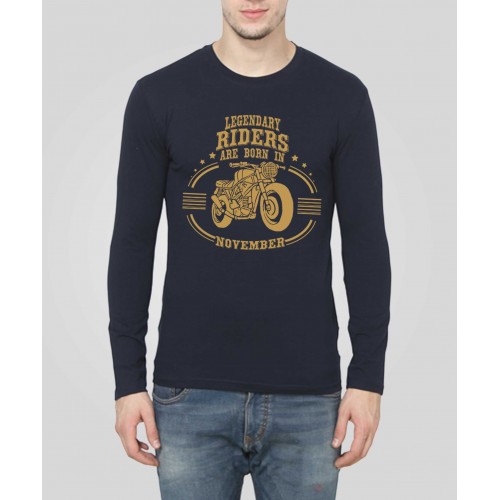 Riders Are Born In November Full Sleeve Round Neck T-Shirt