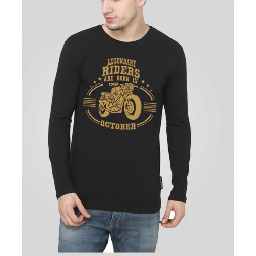 Riders Are Born In October Full Sleeve Round Neck T-Shirt