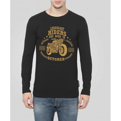 Riders Are Born In October Full Sleeve Round Neck T-Shirt
